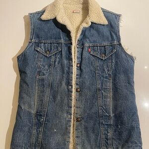 Levi's Blue Denim Vest with Cream Sherpa Lining
